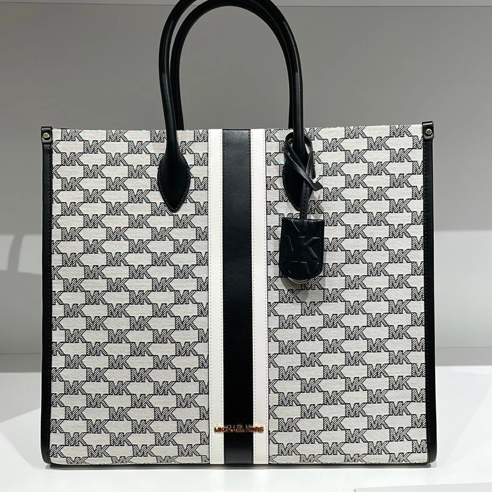 Michael Kors Mirella Large Striped Logo Jacquard Tote Bag